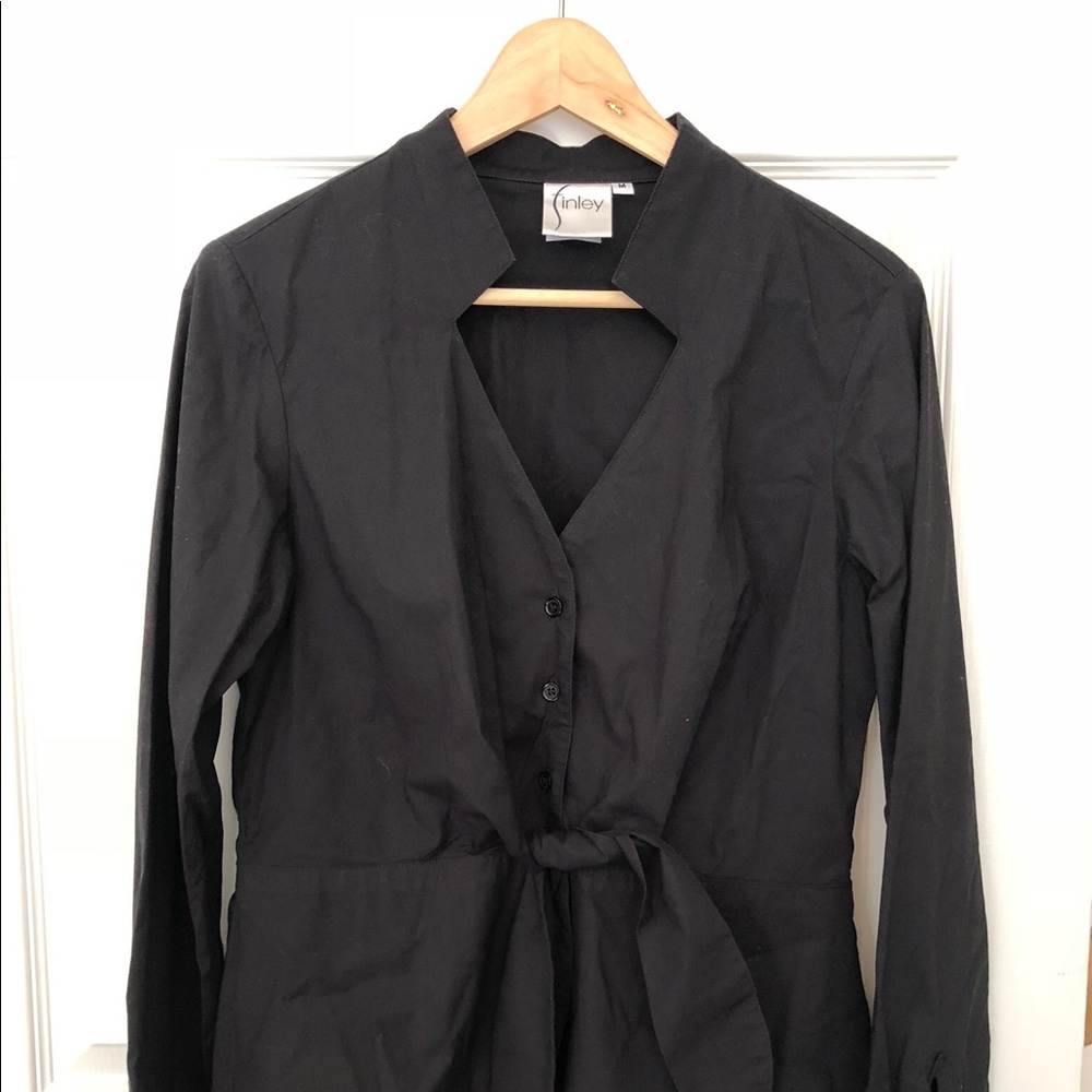 Finley Tie Black Oxford Fitted Blouse